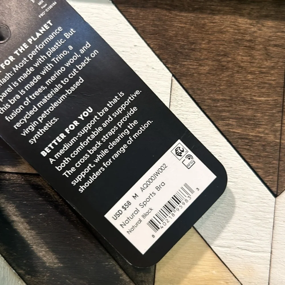 Allbirds Performance Natural Sports Bra Merino Wool Blend Black Medium NWT - Picture 4 of 7